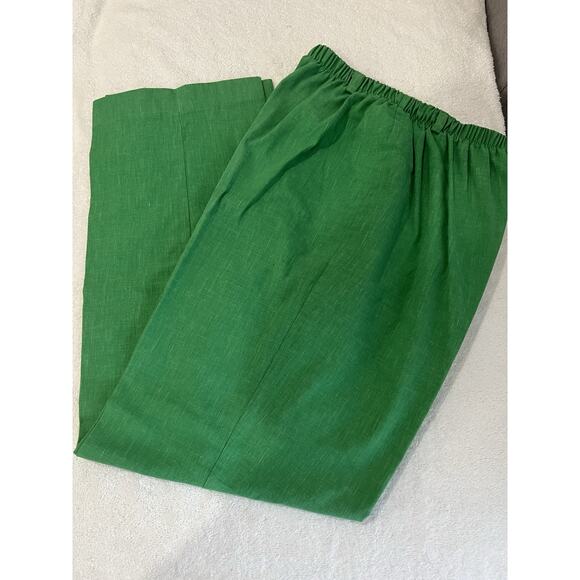 Vintage ILGWU USA Linen Pants Wide Leg Elastic Kelly sustainable Womens Small - Picture 3 of 6